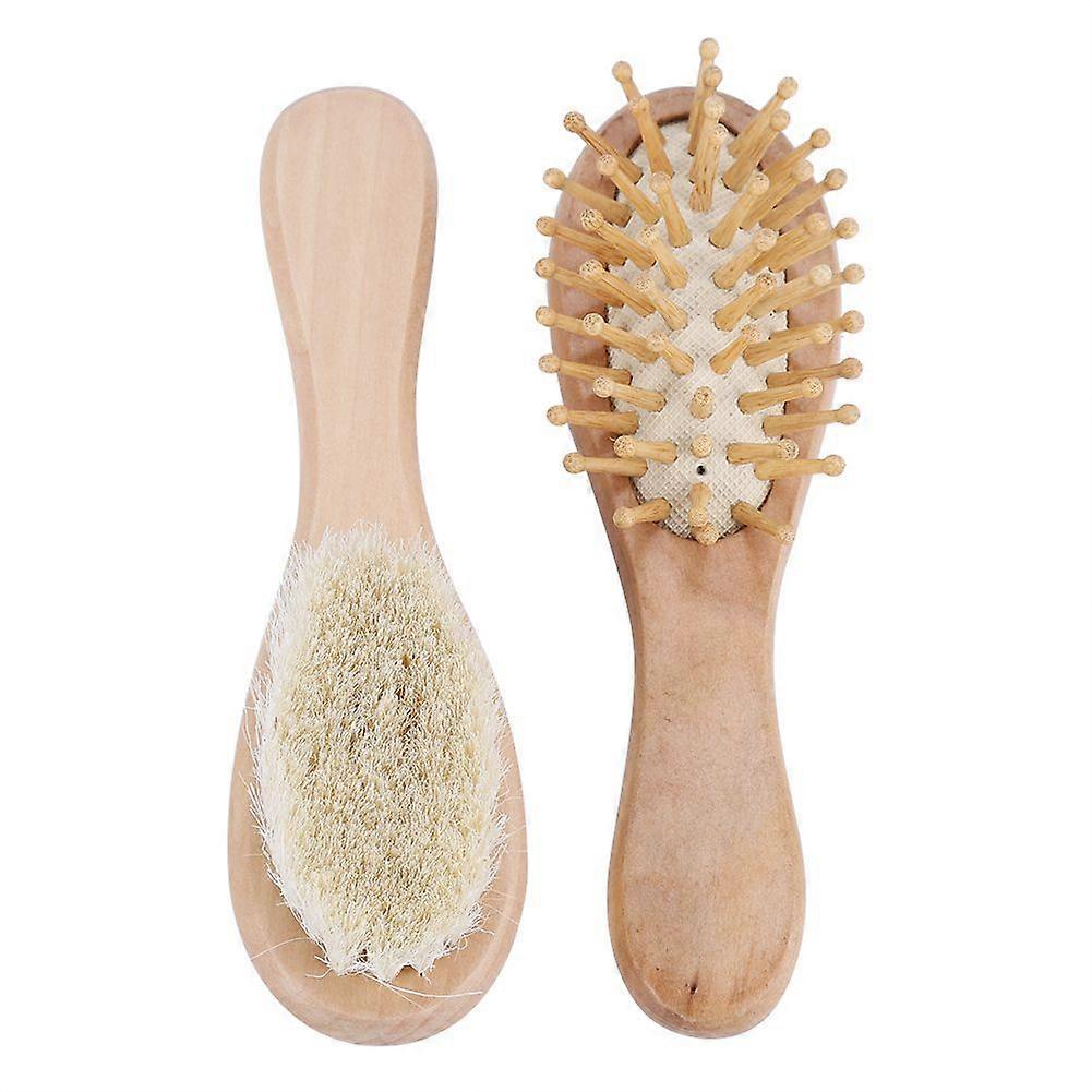 Baby Wooden Hair Brush and Comb Set Goat Hair Bristles for Newborns Toddlers Daily Care