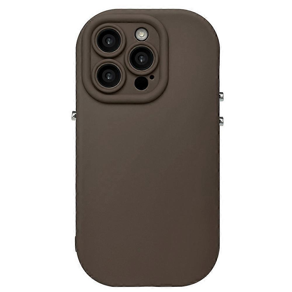 For iPhone 16 Pro Max Case Rounded Button Design Soft TPU Phone Back Cover - Brown