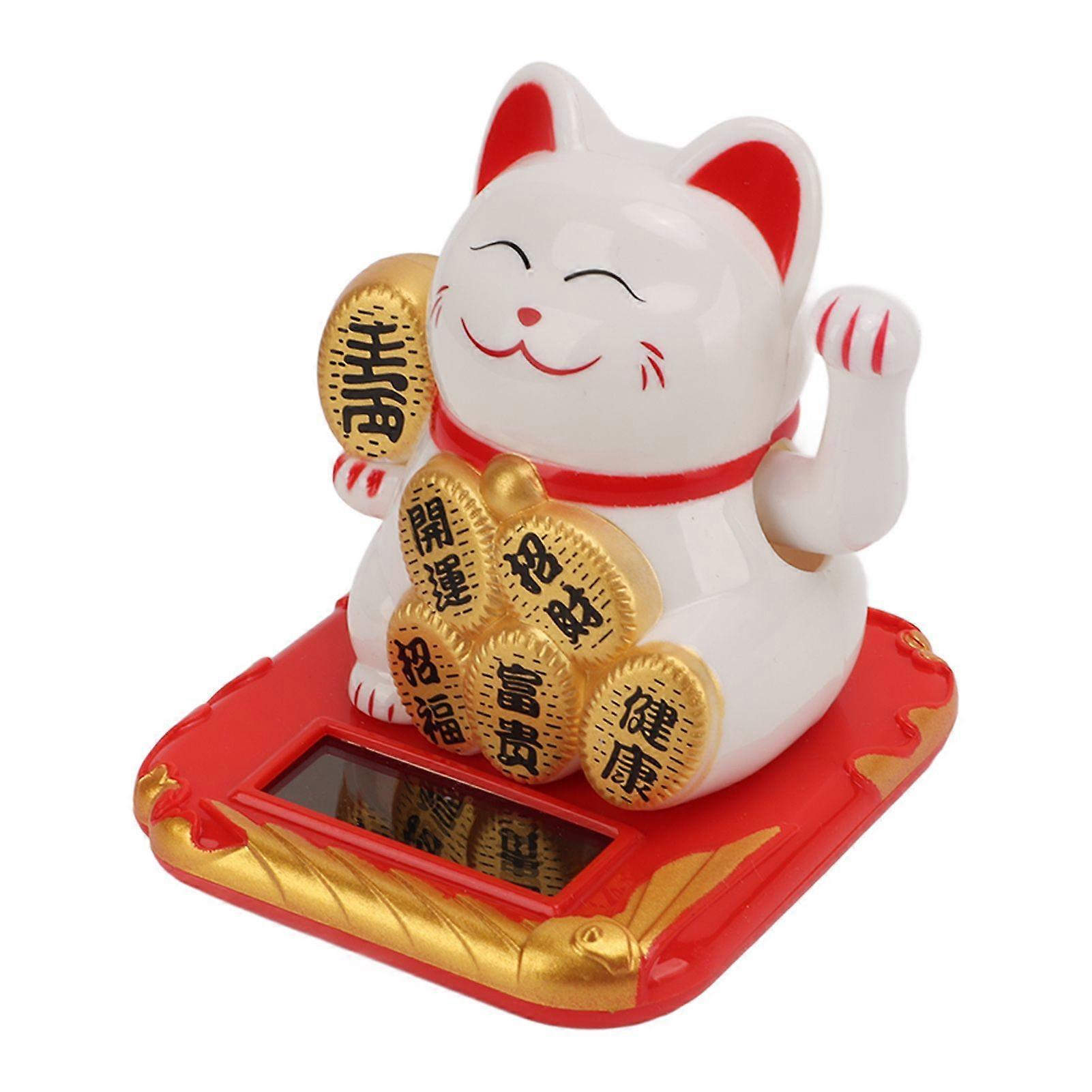 Lucky Cat Solar Powered Mini Size Bring in Wealth and Treasure Cute Smile Durable Maneki Neko for Car Bedroom OfficeWhite