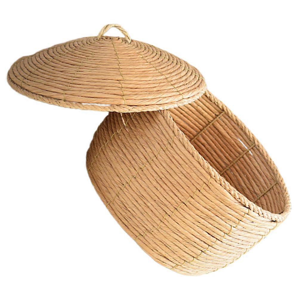Multipurpose Handwoven Woven Basket with Lid for Storage 1 Small Beige