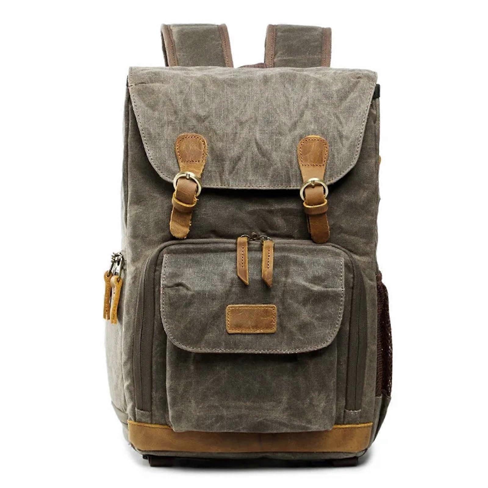 Waterproof Camera Bag Backpack Large Capacity Photo Bag Batik Canvas For DSLR/SLR Camera And 15Inch Laptop Brown