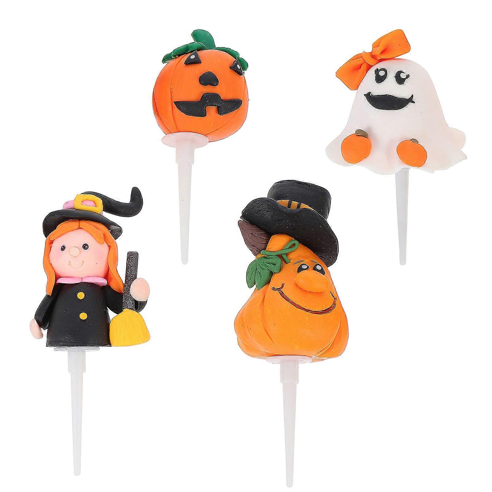 Halloween Cake Topper Pottery for Decorating 4Pcs Assorted Color Picks