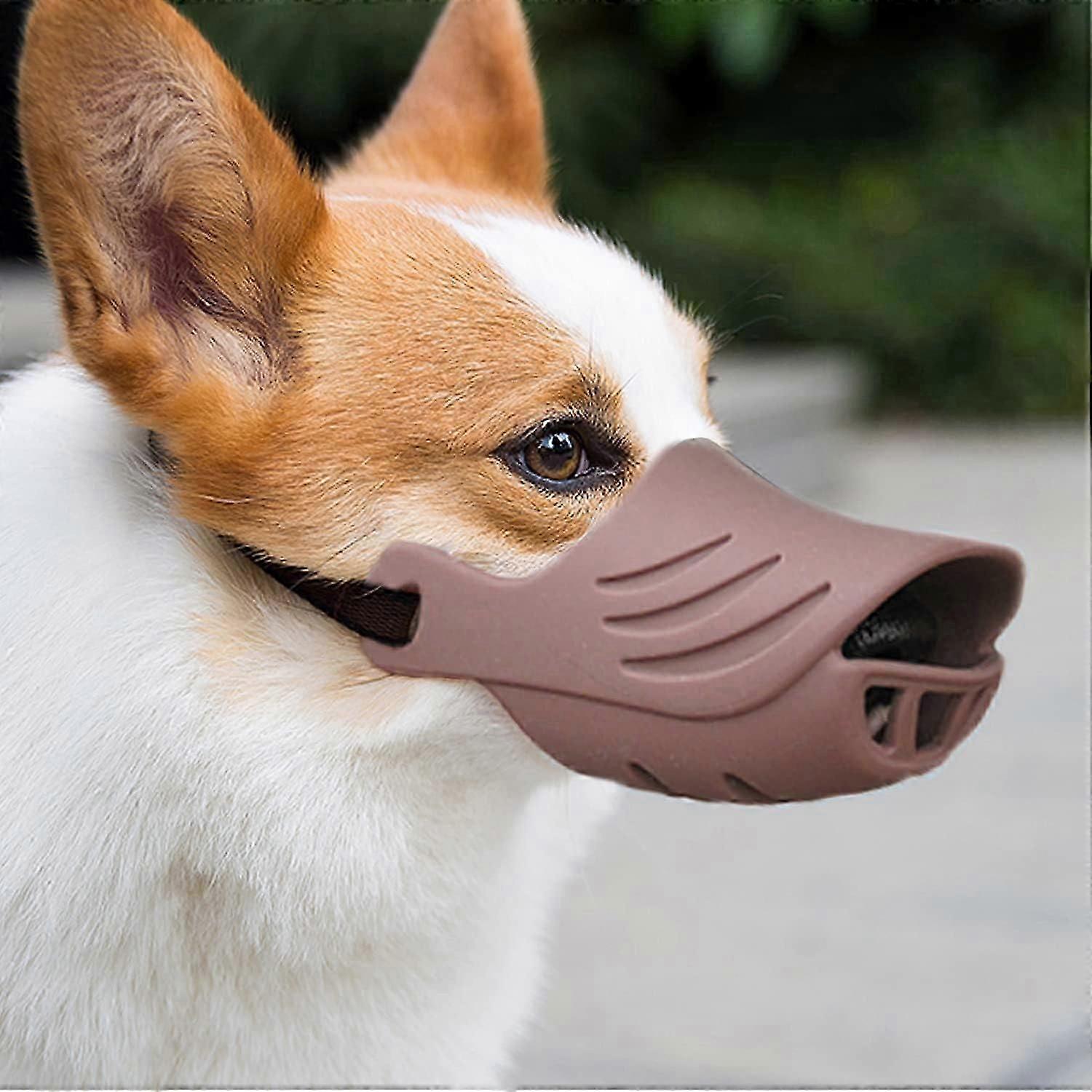 Dog Muzzle, Soft Duck Silicone Mouth Cover with Adjustable Strap for Small Medium Dogs, Best to Prevent Barking, Biting, and Chewing(Coffee,M)