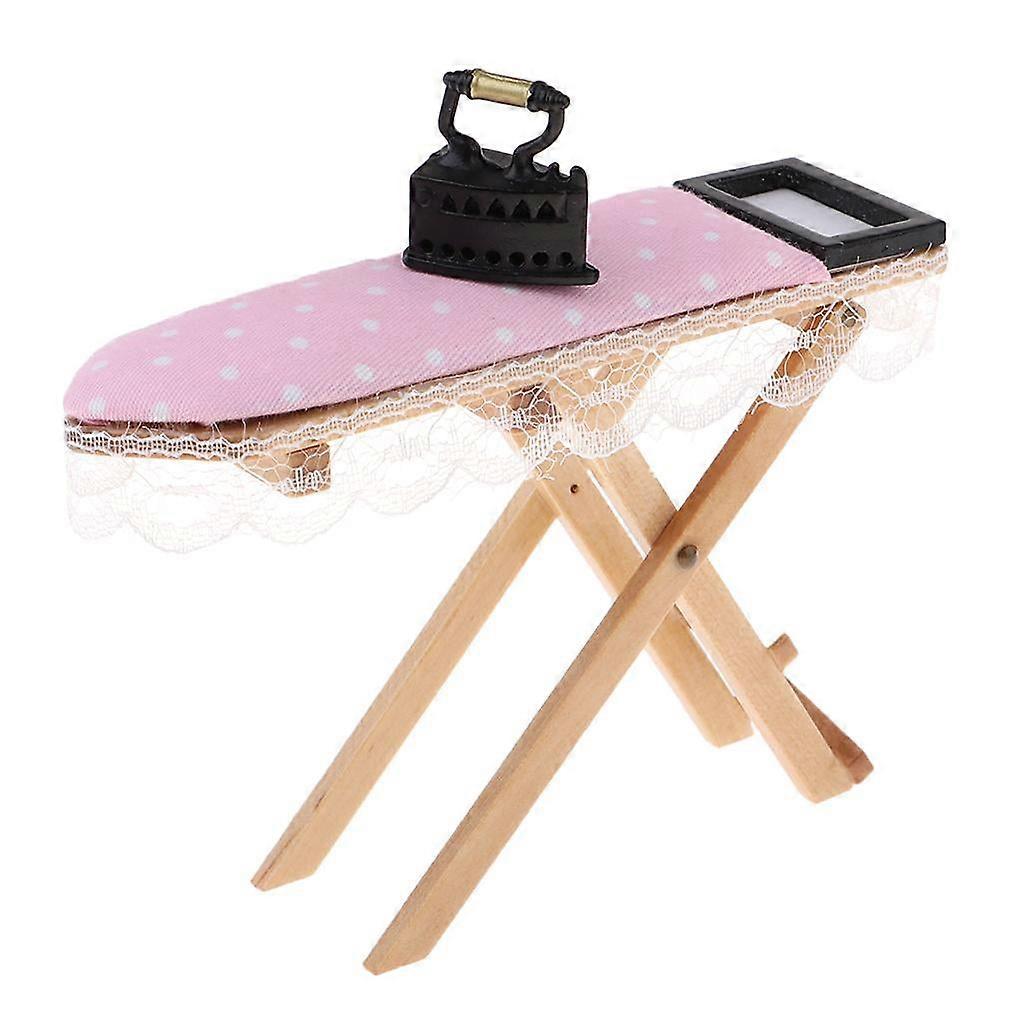 1::24 Scale Wooden Ironing Board Table Set Miniature Furniture, Simulation