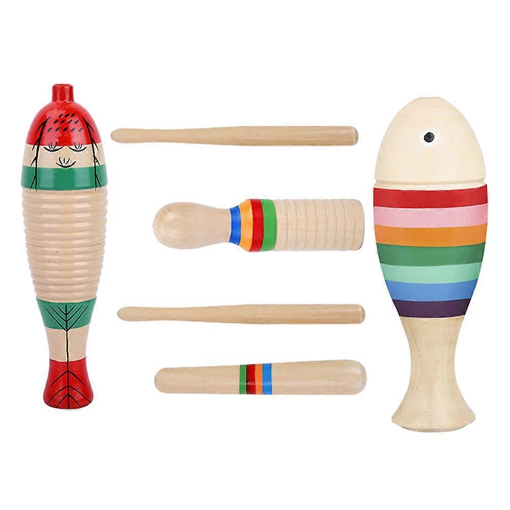 Guiro Percussion Instrument for Kids Wooden with Sticks 6Sets Assorted Colors