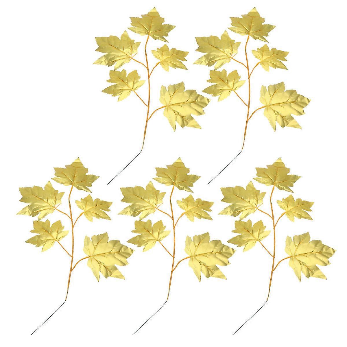 Artificial Maple Leaf Branch Golden Color for Indoor Decor 10Pcs