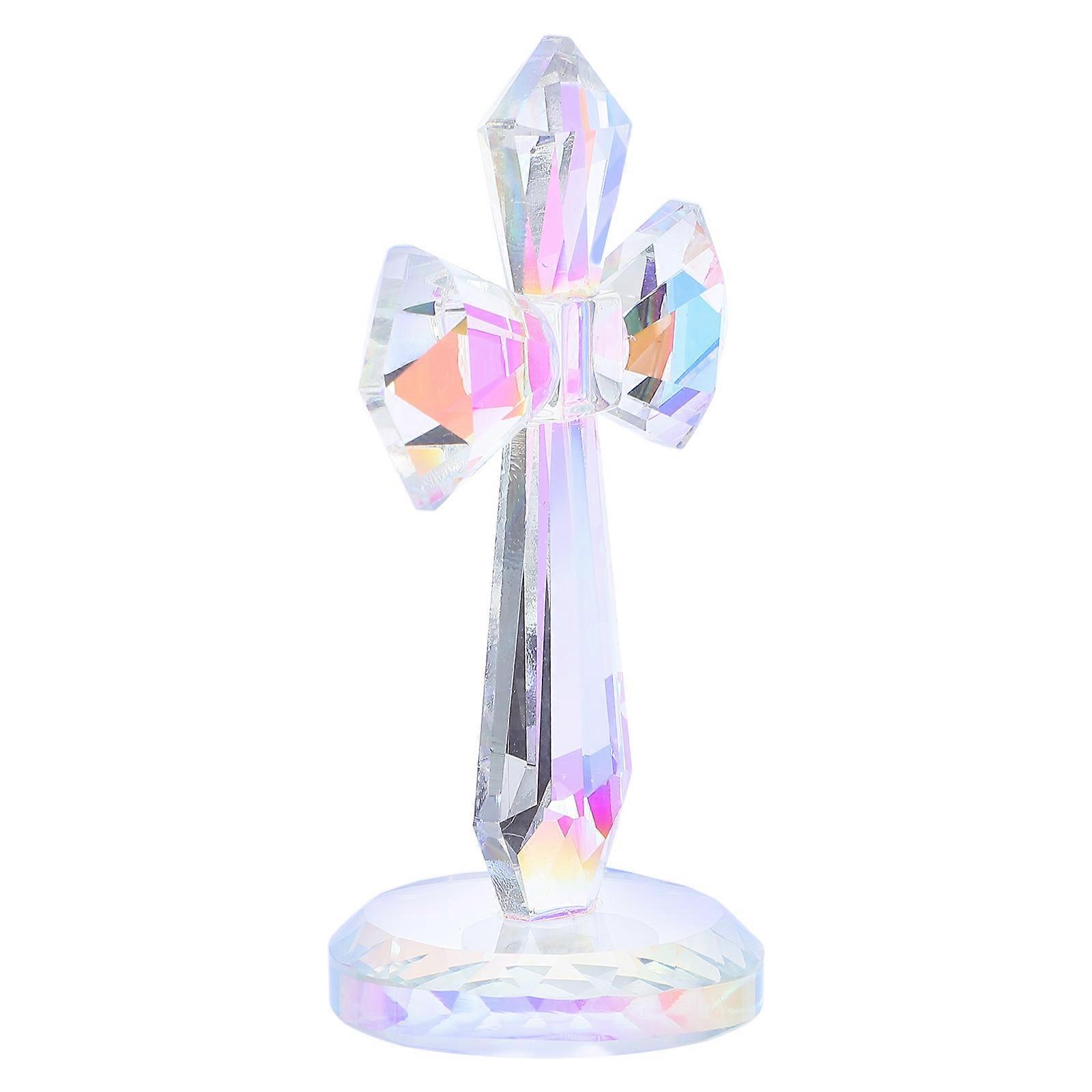 Glass Crosses Stand Up Crystal Crucifix Decoration 4Pcs for Religious Tabletop Use