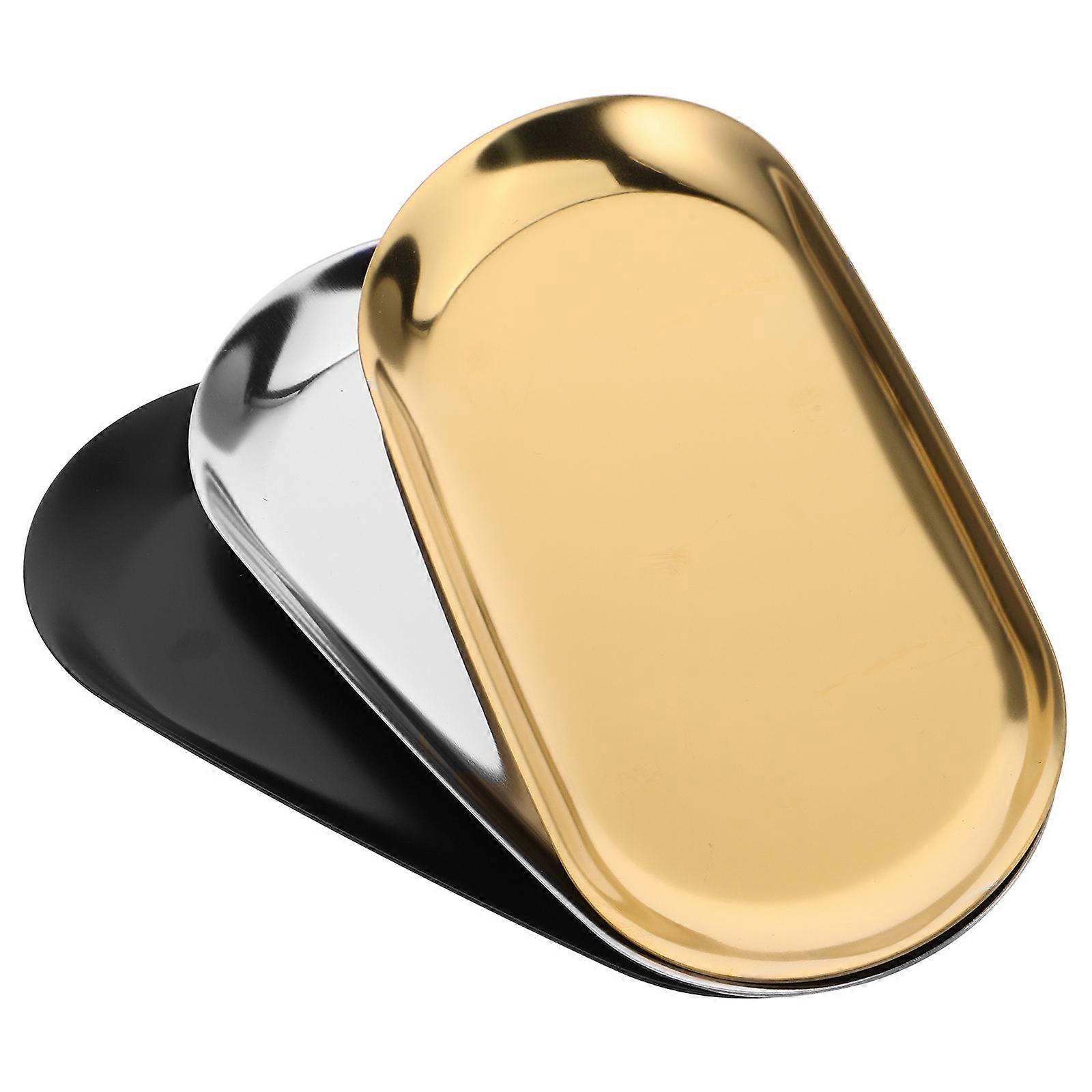 12 Pcs Oval Jewelry Tray Made Of Stainless Steel For Displaying Items And Serving Snacks In Various Spaces