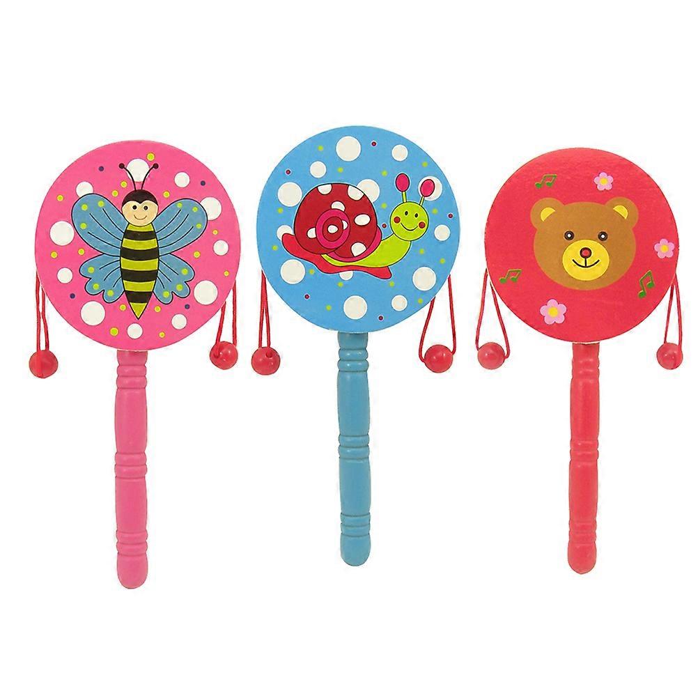 Shaking Toys for Baby Wooden Rattle Drum for Kids Playing 9Pcs Cartoon Pattern
