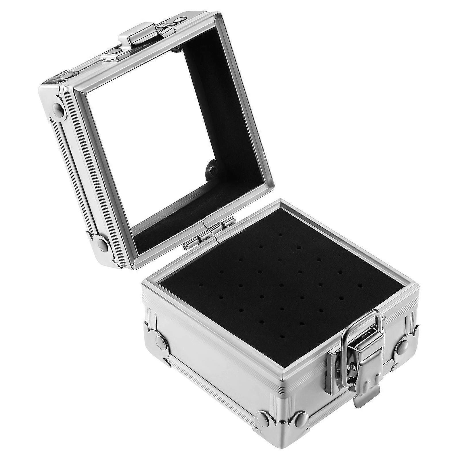Nail Drill Bit Holder Case Storage Container Polishing Head Box For Professional Salon Users Silver Aluminium 1Pcs