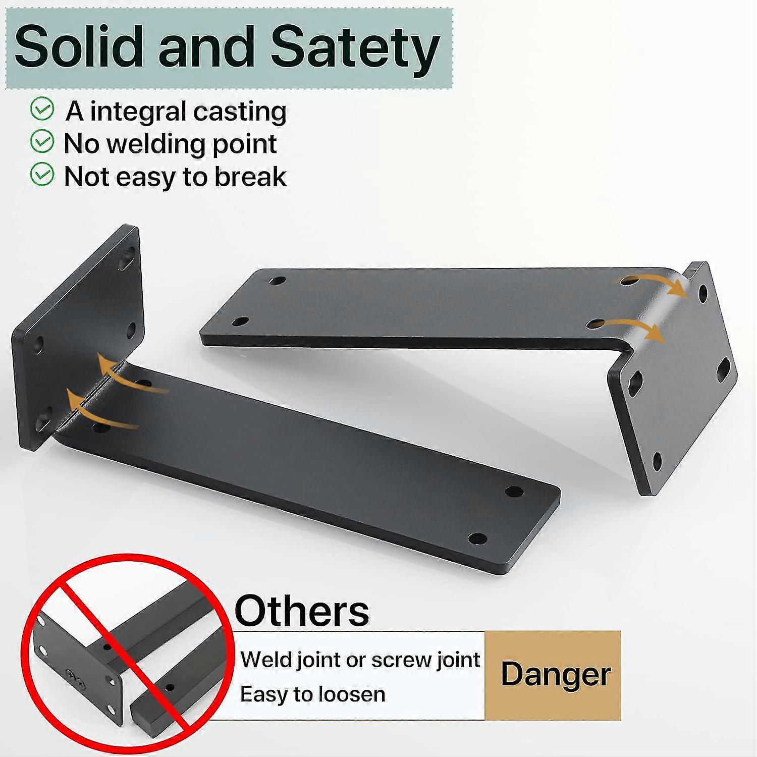 2025 2Pcs Heavy Duty Shelf Bracket Floating Shelf Bracket 6 Inch Metal L Bracket Industrial Black Shelf Brackets