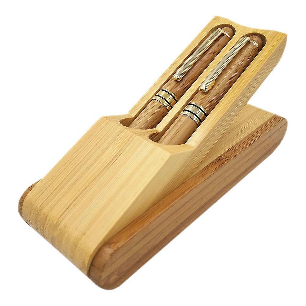 Bamboo Fountain Pen Set for Writing with 1Set of Dual Pens and Folding Case