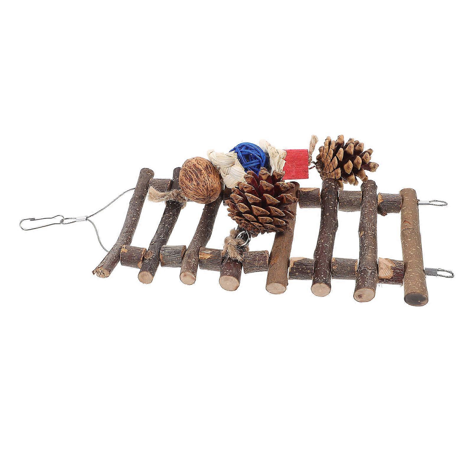 Parrot Chew Toy Parrot Climbing Ladder Toy Hanging Parrot Cage Bite Toy Assorted Color 28.00X11.00X6.00CM Enhancing Coordination and Balance 1Set