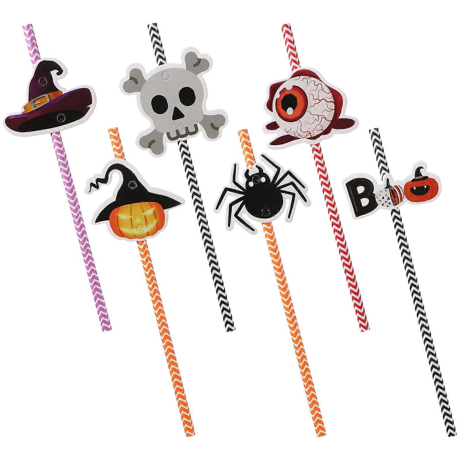 Stripe Drinking Straws Halloween Theme 24 Packs Safe Paper Straws Suitable For Halloween Parties And Festive Occasions