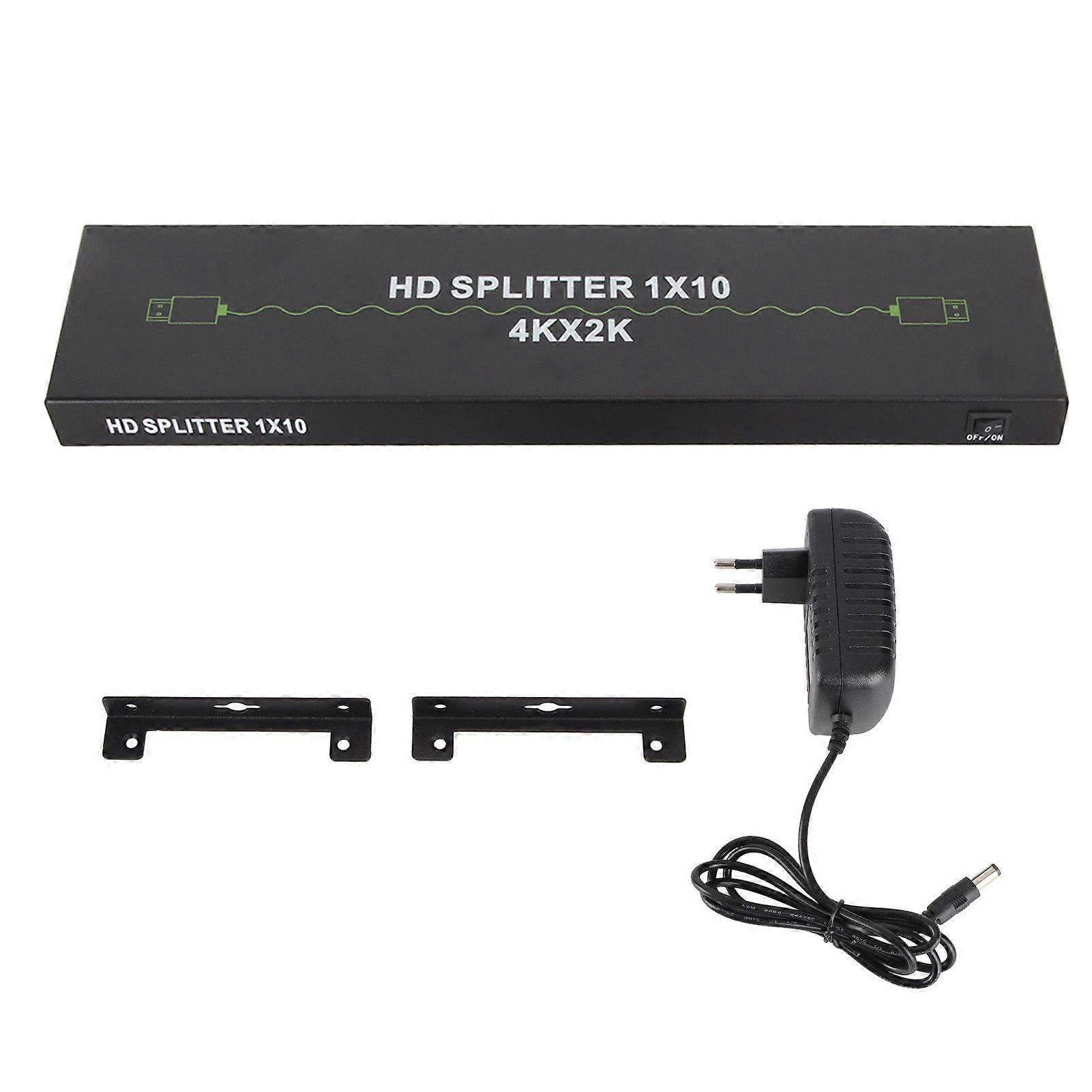 1 in 10 Out HD Multimedia Interface Splitter Support 4K 30Hz 3D Sound Video Sync 10 Way HD Video Splitter 100240V EU Plug