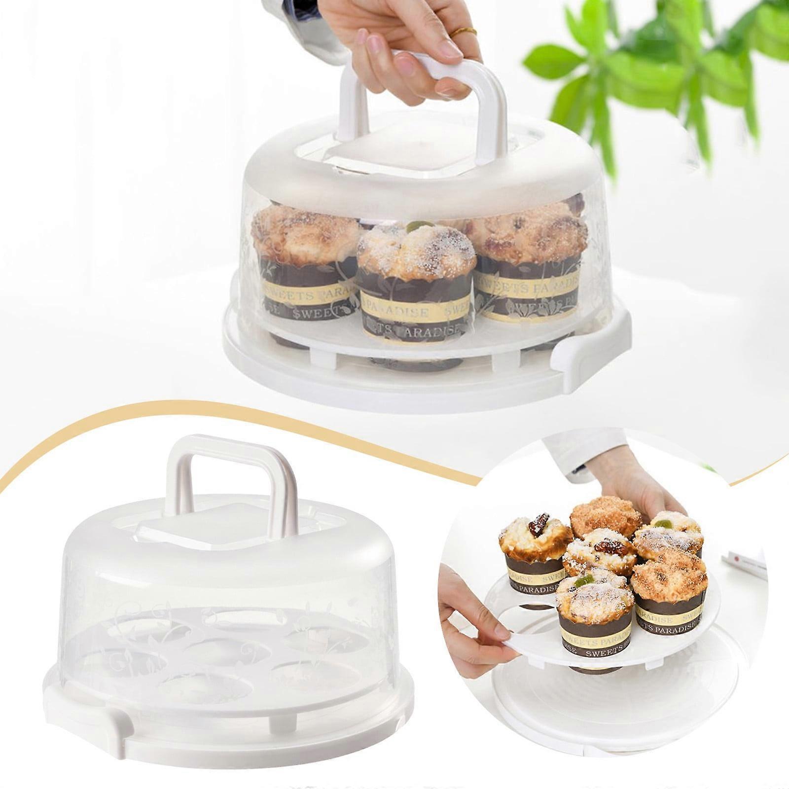 Tdoenbutw Clearance Cake Container Plastic Cover Lid Cake Cupcake Holder Portable Round Two Sided Base For Cookies Fruit Etc White