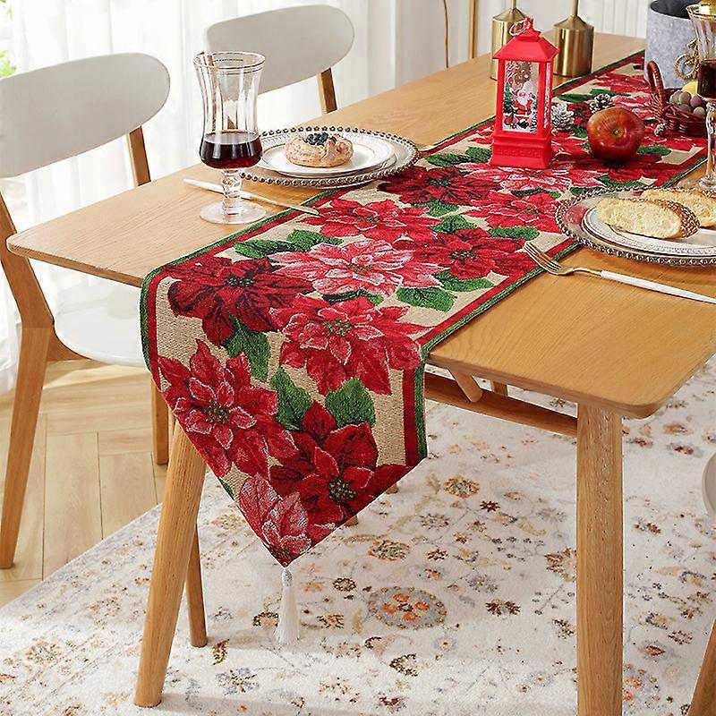 2026 New Thickened Red Polyester Christmas Table Runner Holiday Party Table Decoration Tassel Table Runner 135*140