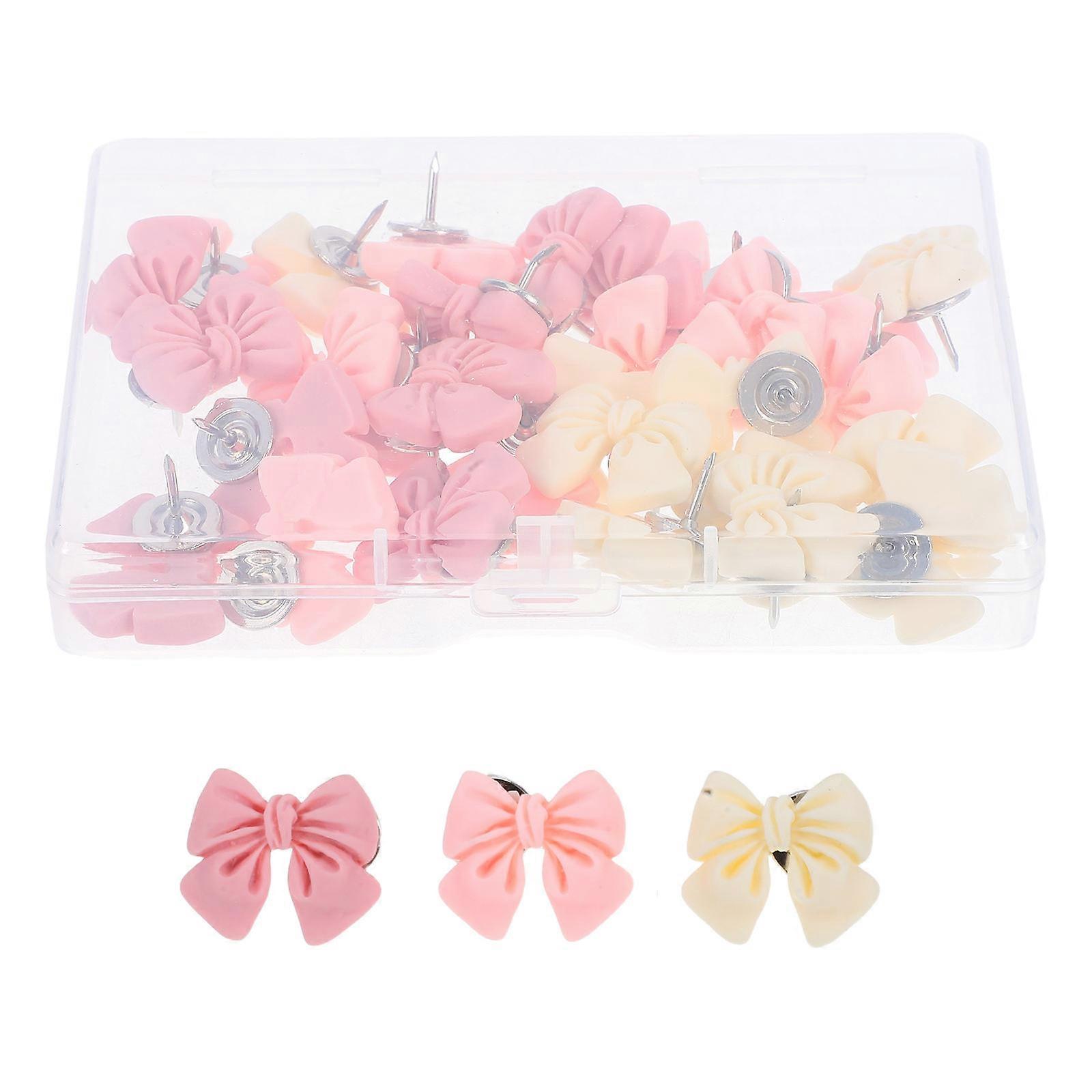 Cute Push Pins 30Pcs Assorted Color Resin Distinctive Bow Design for Home Use