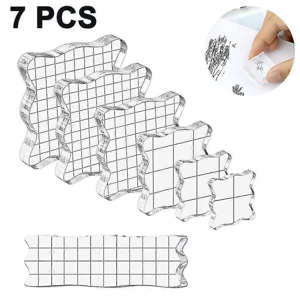 7 Pcs Acrylic Stamp Block Set, Acrylic Block With Grid Lines