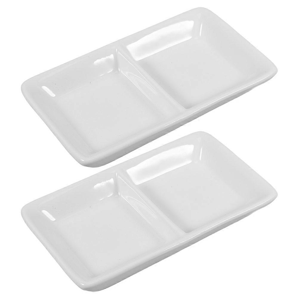 White Ceramic Sauce Dish with 2 Compartments for Dipping 4Pcs Set