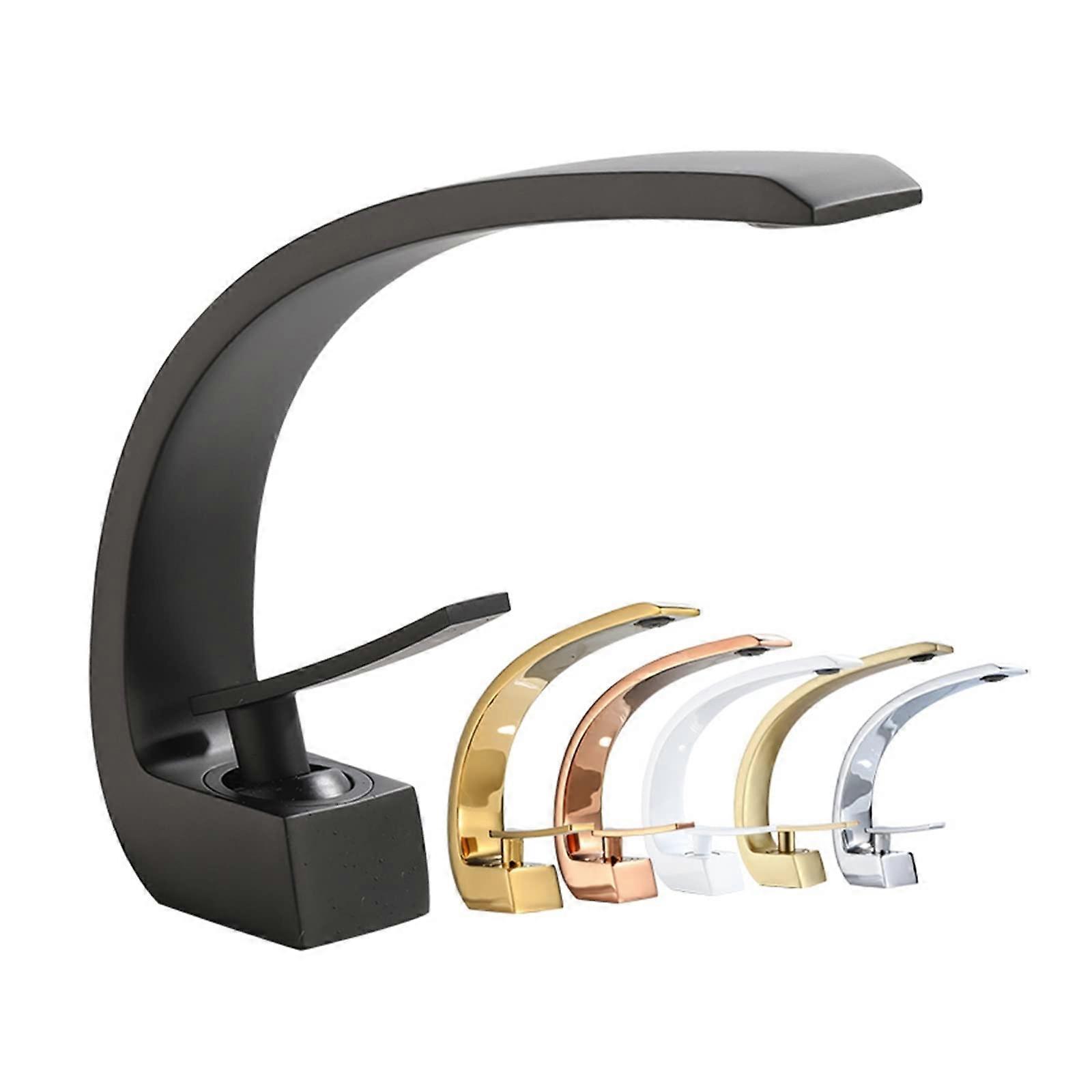 Chrome and Multicolored Brass Bathroom Faucet  SingleHandle Cold and Hot Mixer, Basin Faucet, Curved Design, Overflow