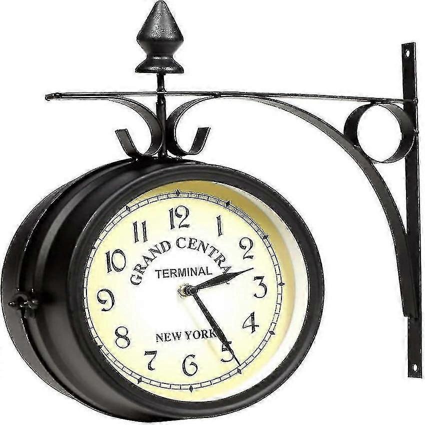 Wrought Iron Wall Clock 2 Sided Grand Central Terminal Station Garden Clock