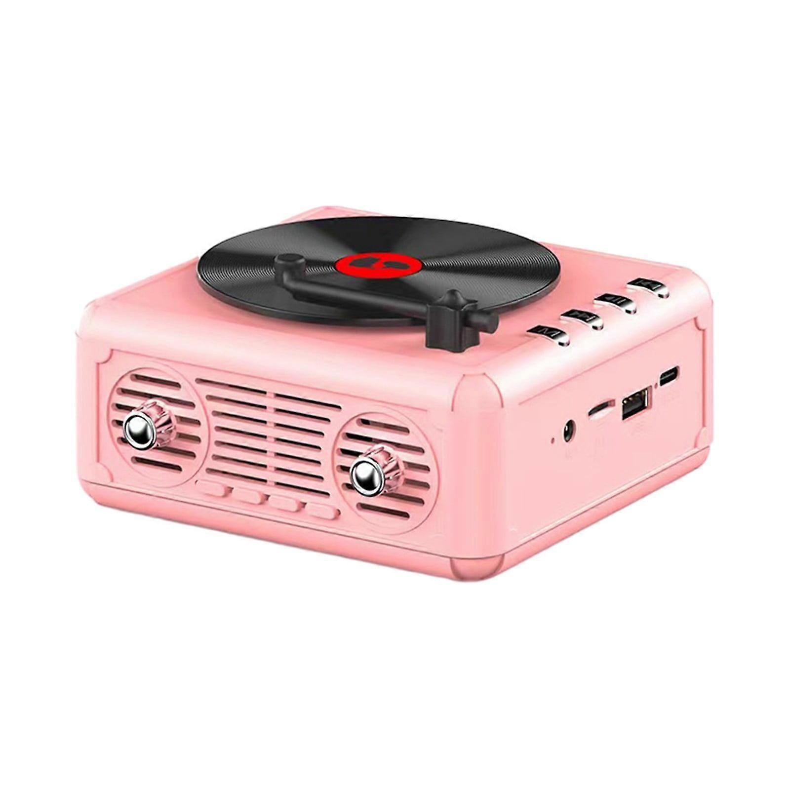 PAVEOS Mini Portable Record Player Wireless Bluetooth Speaker with Subwoofer, Compatible with Audio Car Kit, Pink Gift for Kids