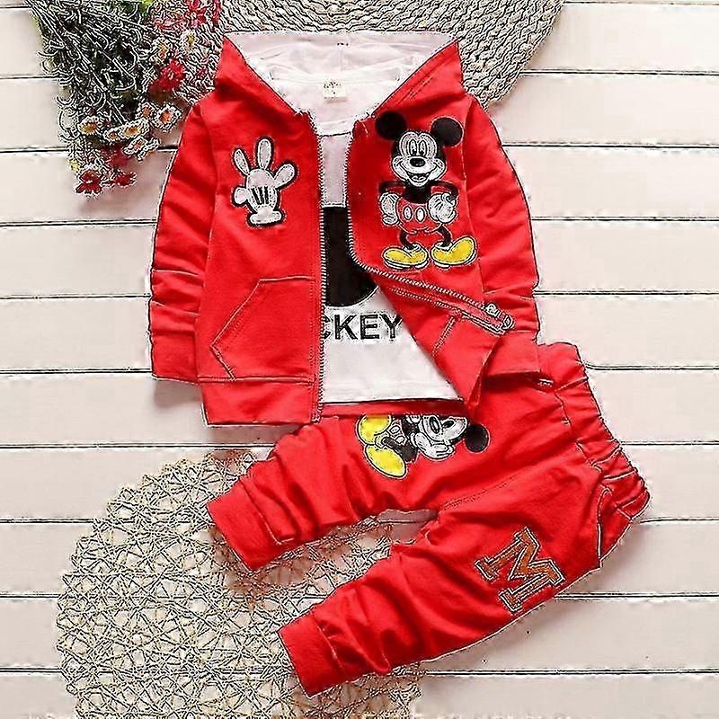 2025 6 Month-4 Years Kid Mickey Mouse Coat + T-shirt + Pant Set