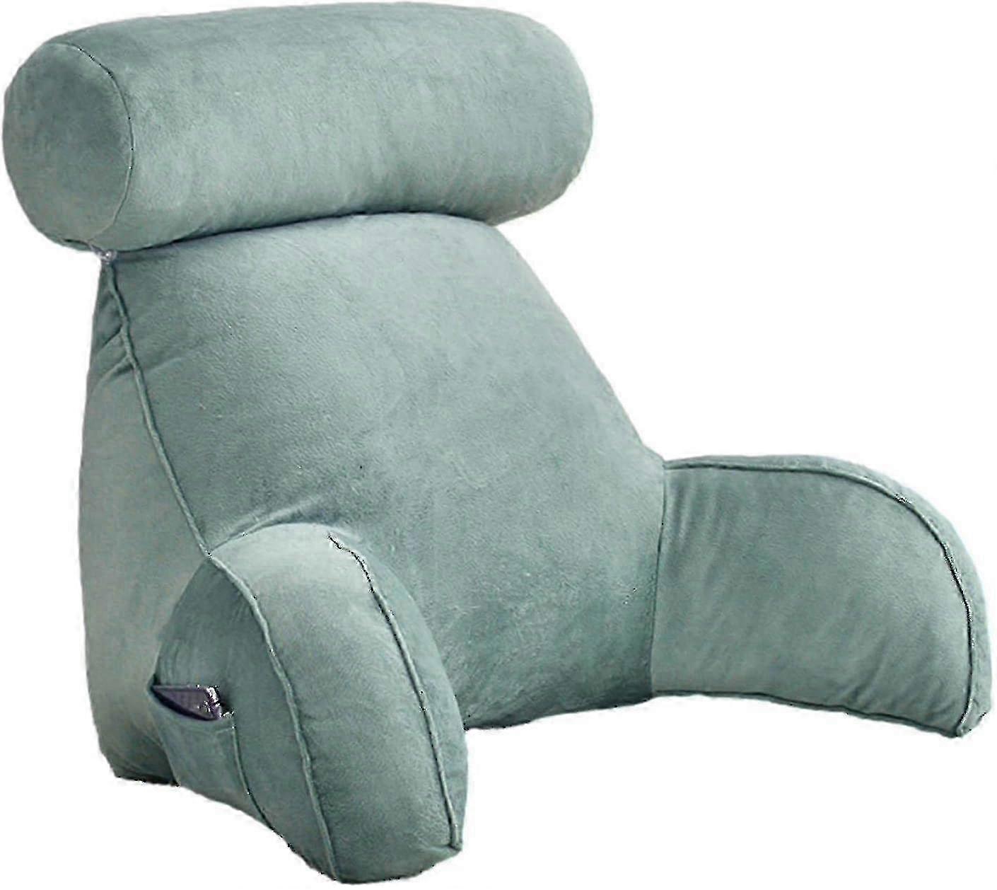 Reading Pillow, Backrest Pillow,back Rest Pillow For Sitting In Bed,large Adult Backrest With Arms,side Pockets, Detachable Neck Roll For Re