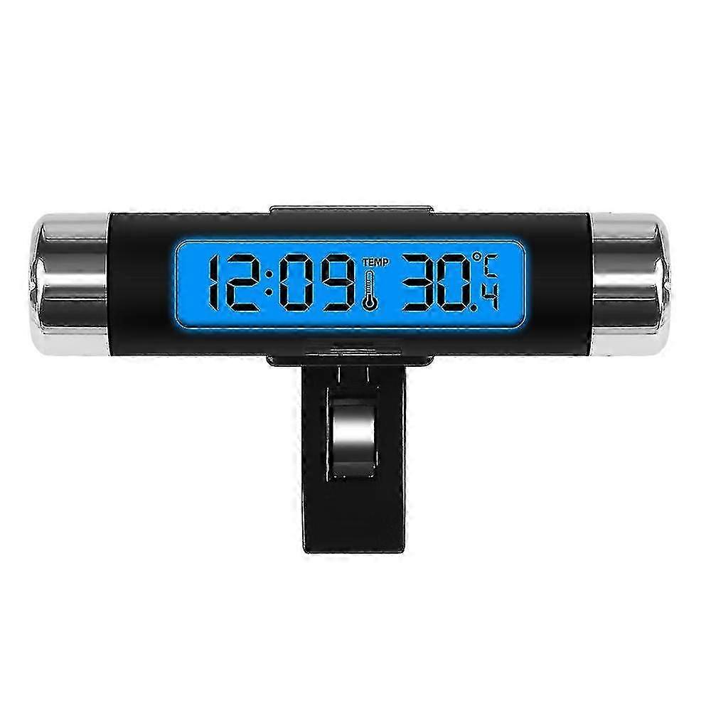 2-in-1 Car Watch Thermometer Air Vent Clip-on Luminous Clock LCD Digital Display Screen With Blue Backlight Interior Accessories 25-26s