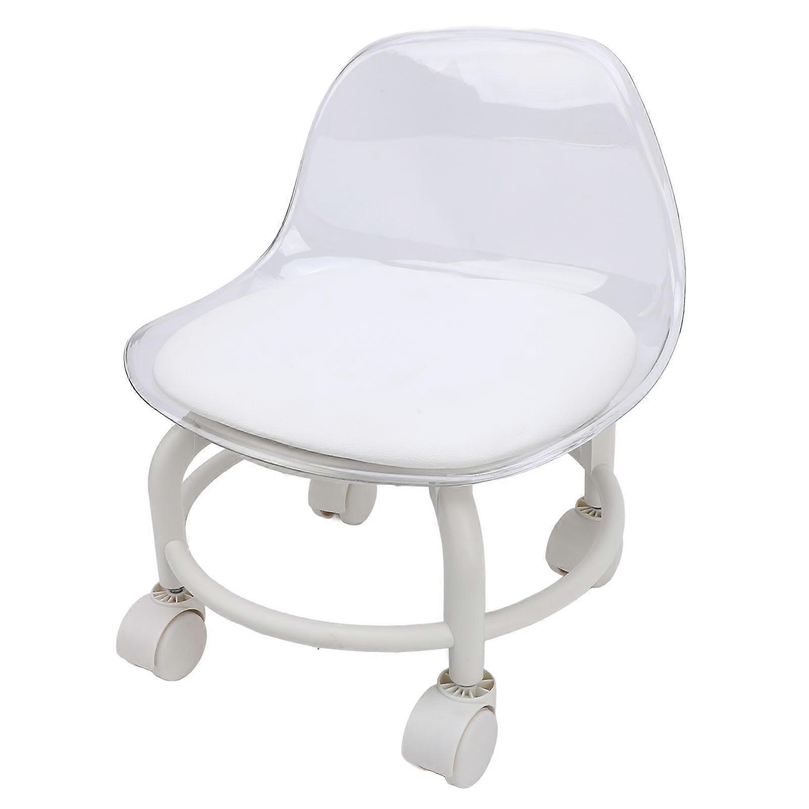 Low Rolling Stool with Wheels Back Support Small Acrylic Short Silent Mini Roller Seat Transparent Gray 