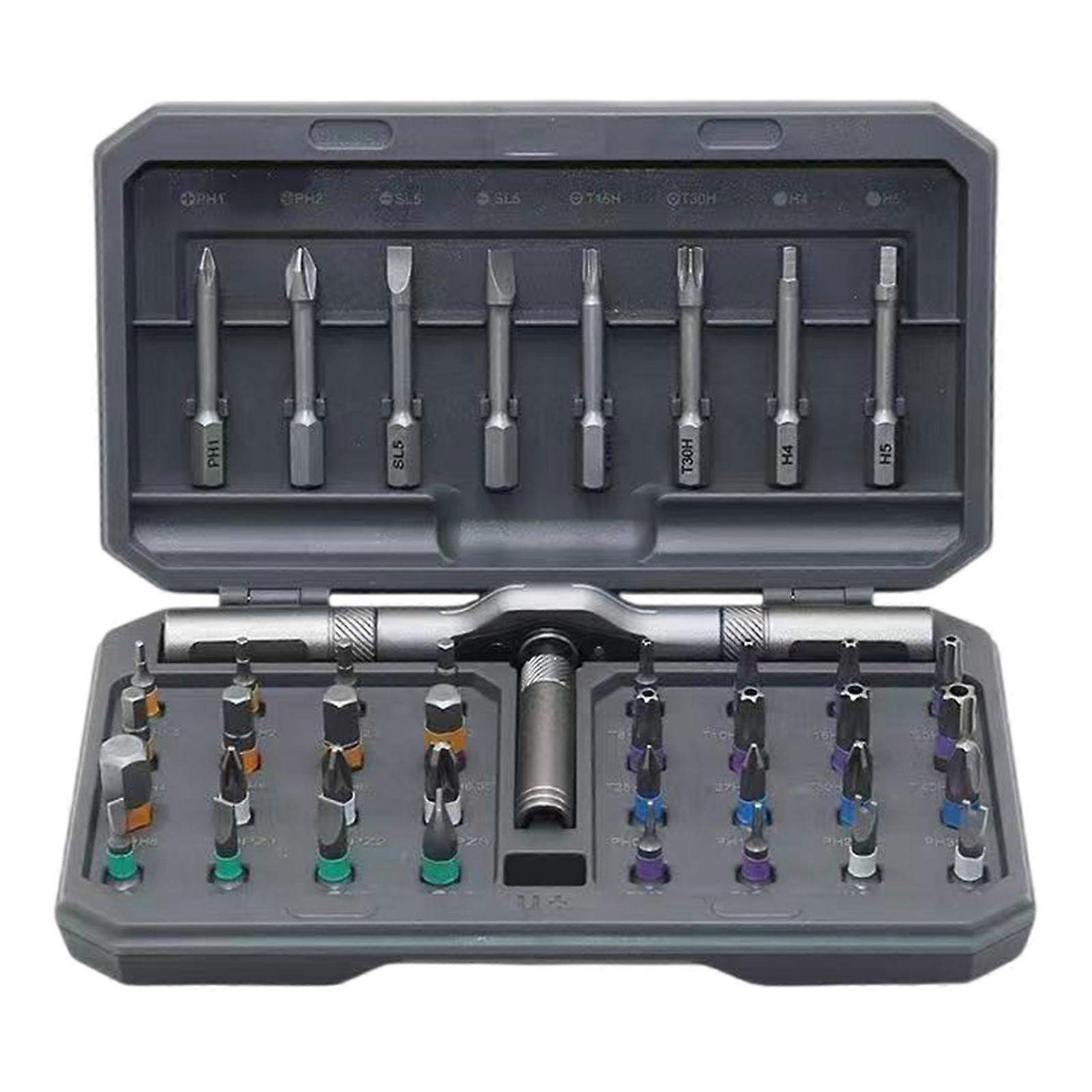 Professional 42pc Precise Ratcheting Tool Set Includes Antislip Magnetic Driver Heads for Automotive DIYer Projects Multicolor
