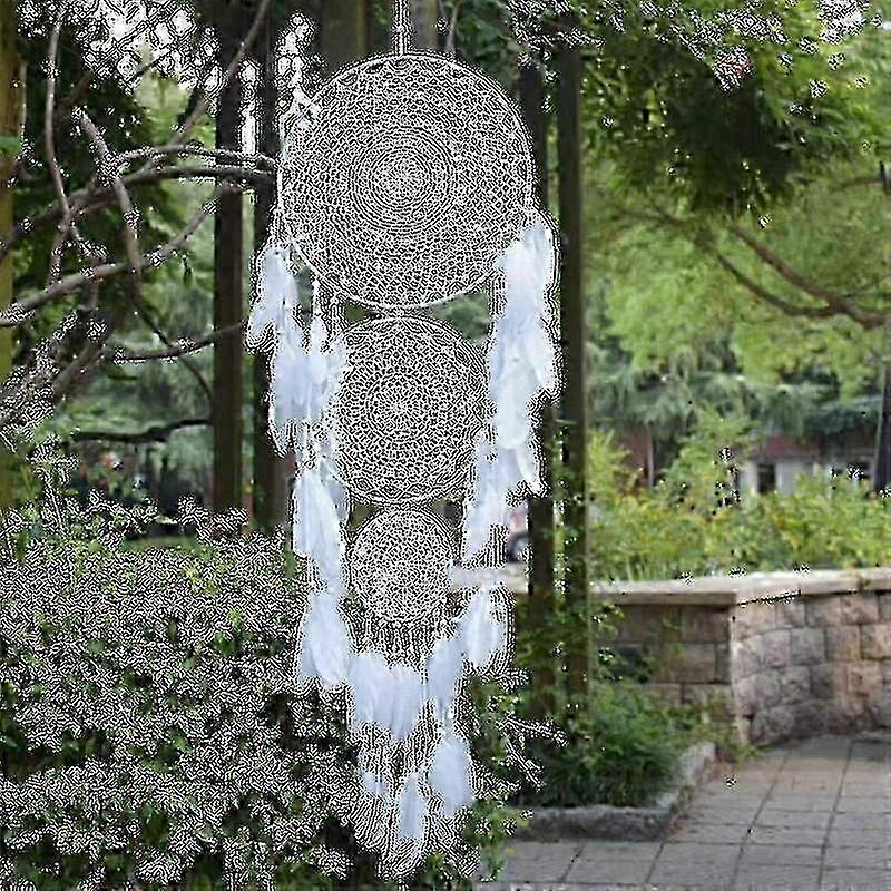Large Dream Catcher White Macrame Feathers 35cm Circle 110cm Long