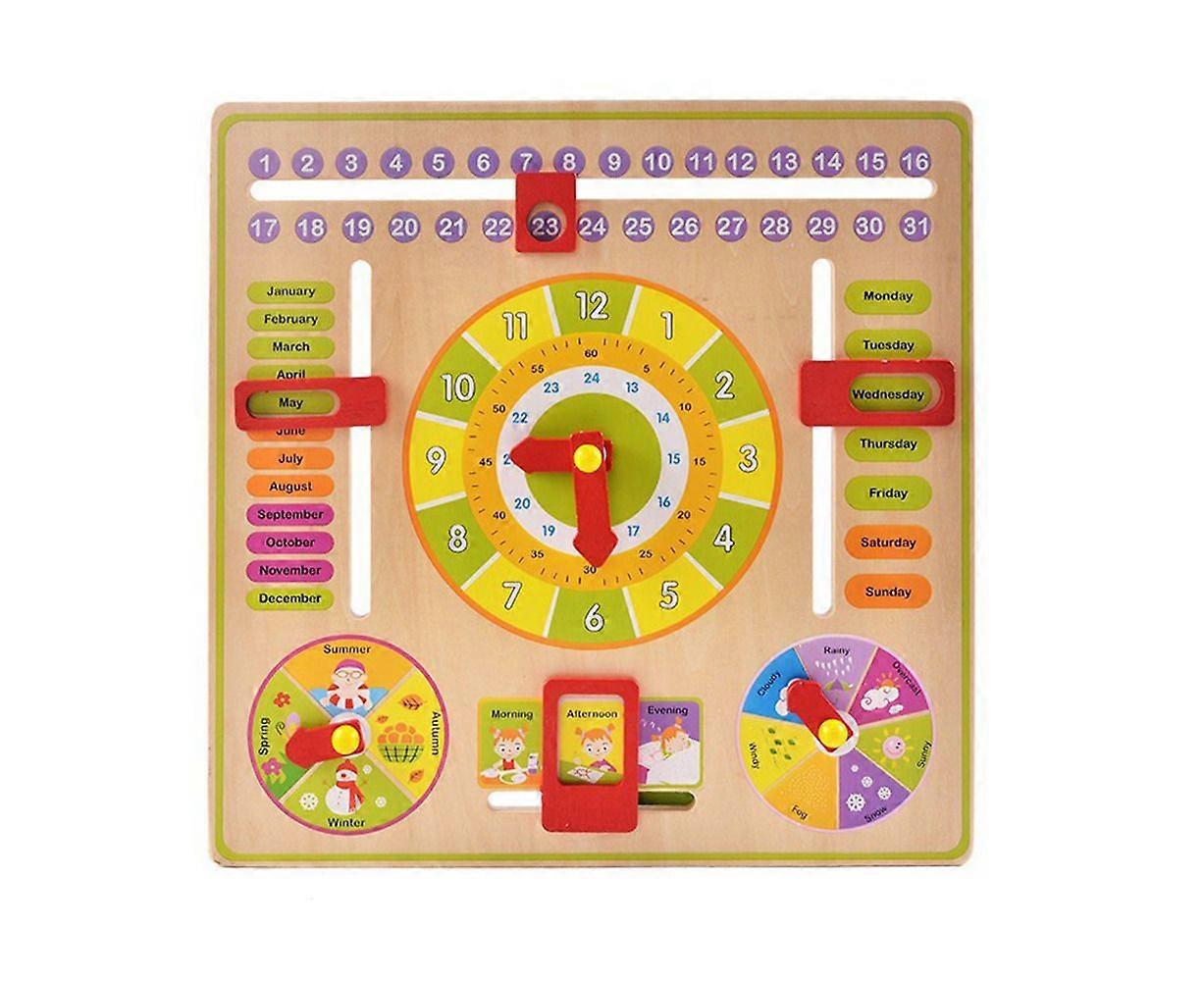 木製天気シーズンカレンダークロック時間認知ボード教育キッズおもちゃ