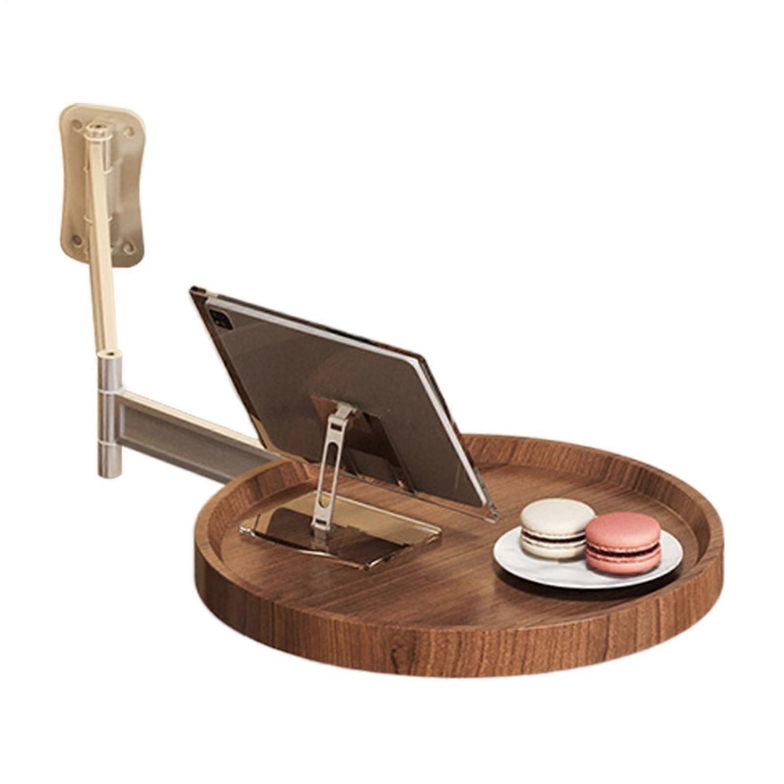 Wall Rotating Round Tray Wall Mounted Table 180 Degree Rotation Foldable Bedside Side Table Black Walnut