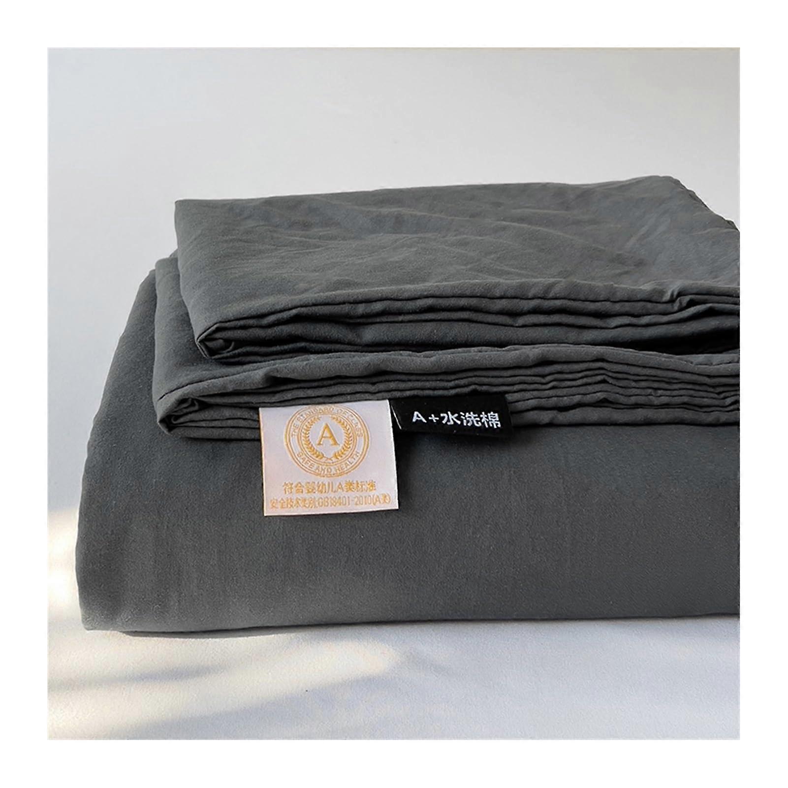 Twin Full Queen Size Flat Sheet 100% Washed Cotton  Sheet Dark Grey Solid Color 220x240 cm Soft Breathable