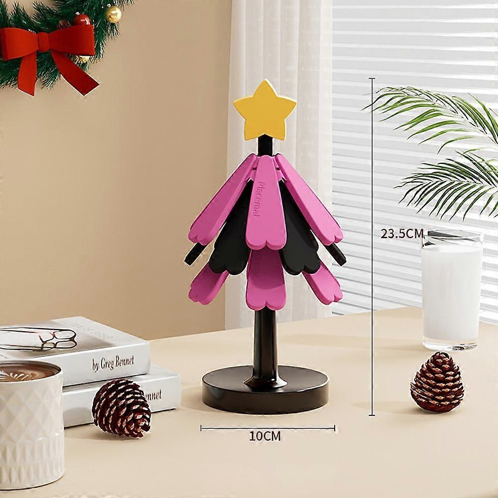 Heat-insulating Wooden Tree Trivet Foldable Christmas Tree Trivets Set with Stand  for Table Decor