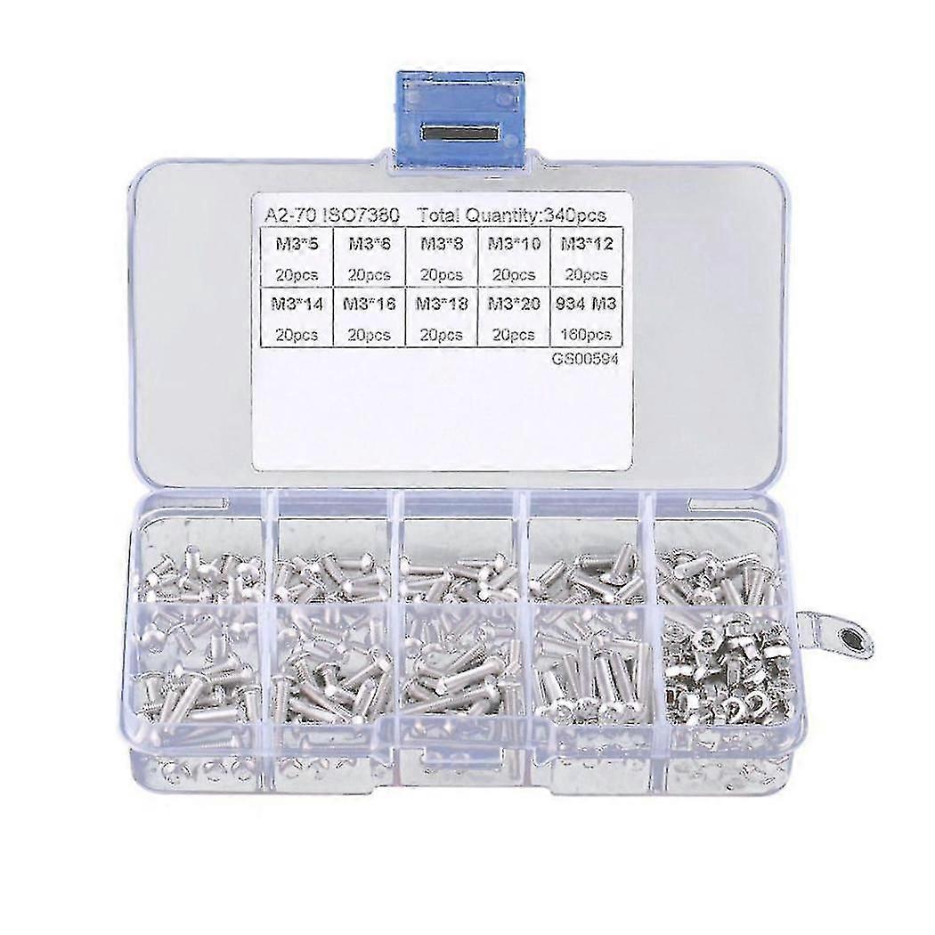 340pcs M3 Inbuschse Schraubmutter Edelstahl M3 Schrauben Muttern Sortiment Kit Befestigungselement