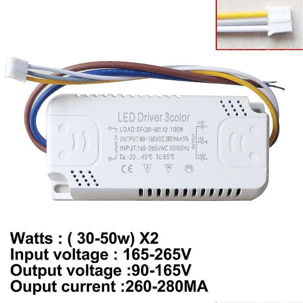 1Pc LED Driver 3Color Adapter for LED Lighting Non-Isolating Transformer Replacement (36-50W)X2