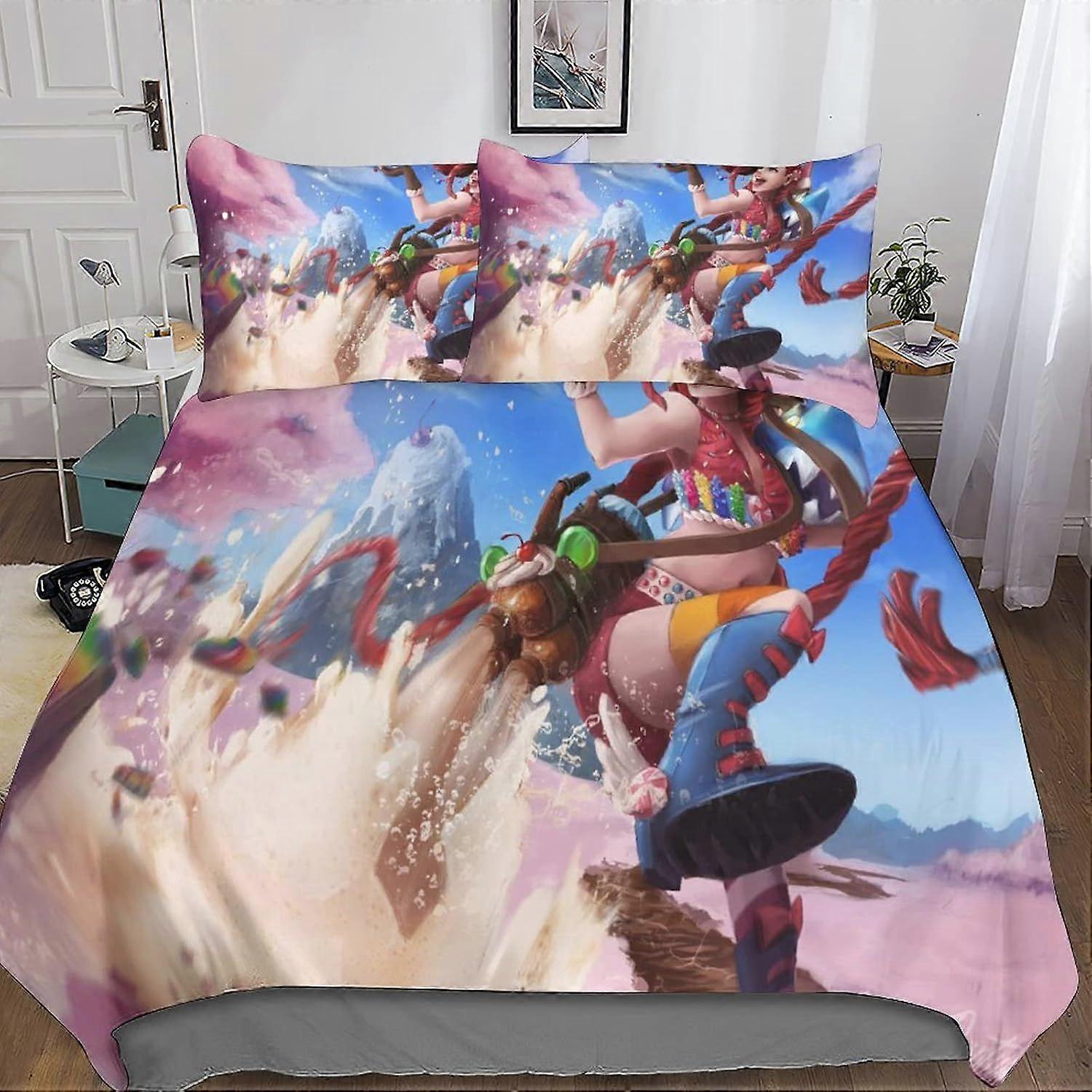 CAYBES League of Legends Capa de edredom Capa de colcha com fronhas 3D impresso de luxo Soft Bedding Easy Care Set com zíper Jinx Closure Design Exclusivo 