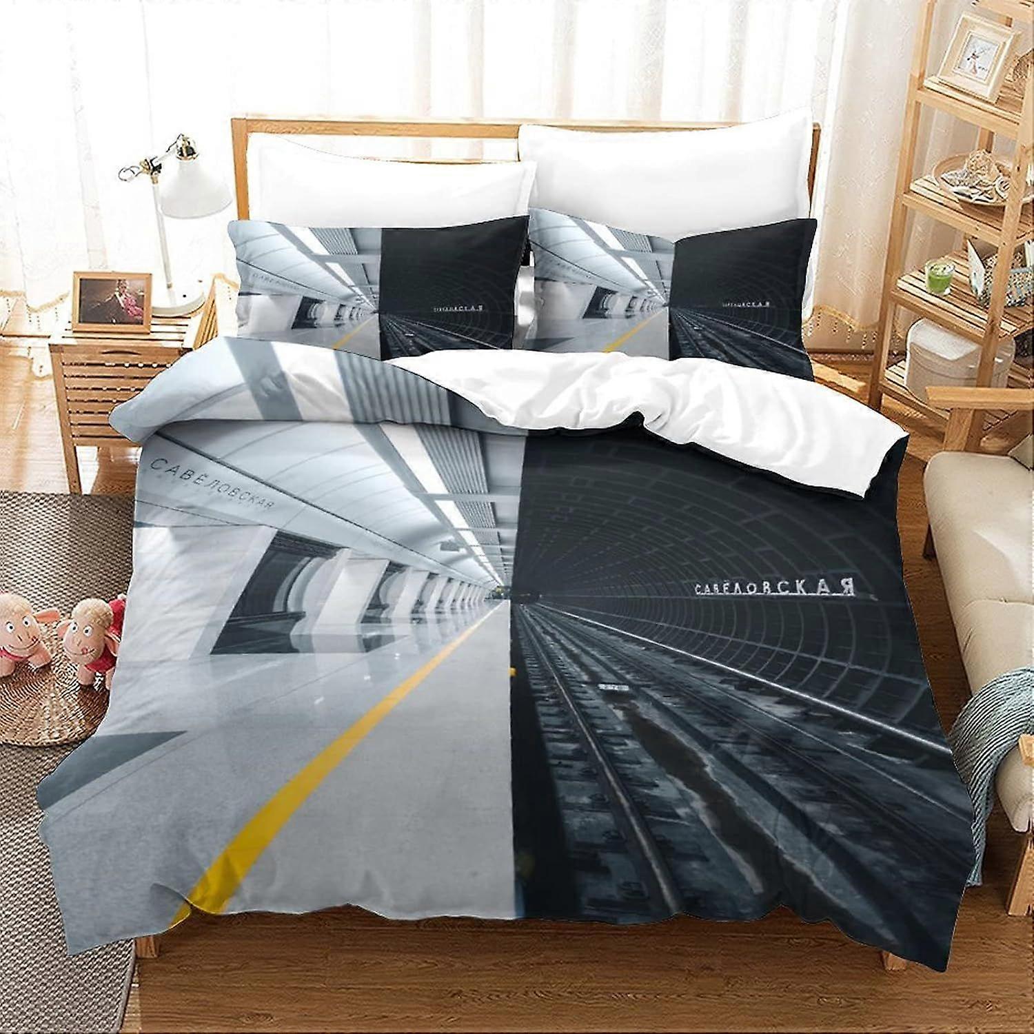 Subway 3D impresso edredom capa conjunto com zíper soft easy care edredom capa colcha estação de cama túnel minimalismo meninos e meninas adulto conjunto com travesseiro