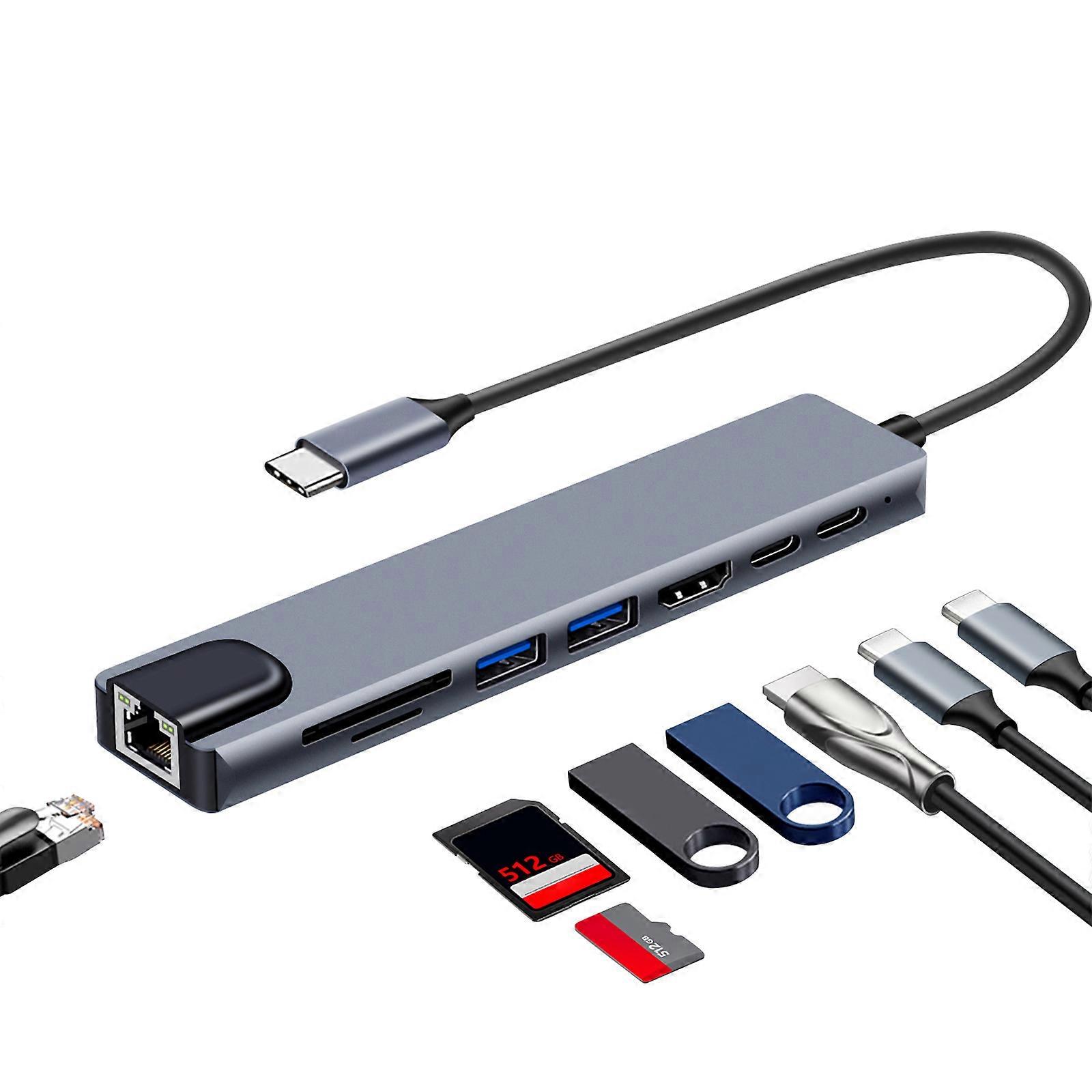 Compactly USB C Adapters 8 Port Hdmis Ethernet 100W PD Chargers Compatible for Laptop J45 Ethernet, TF Card Reader Multicolor