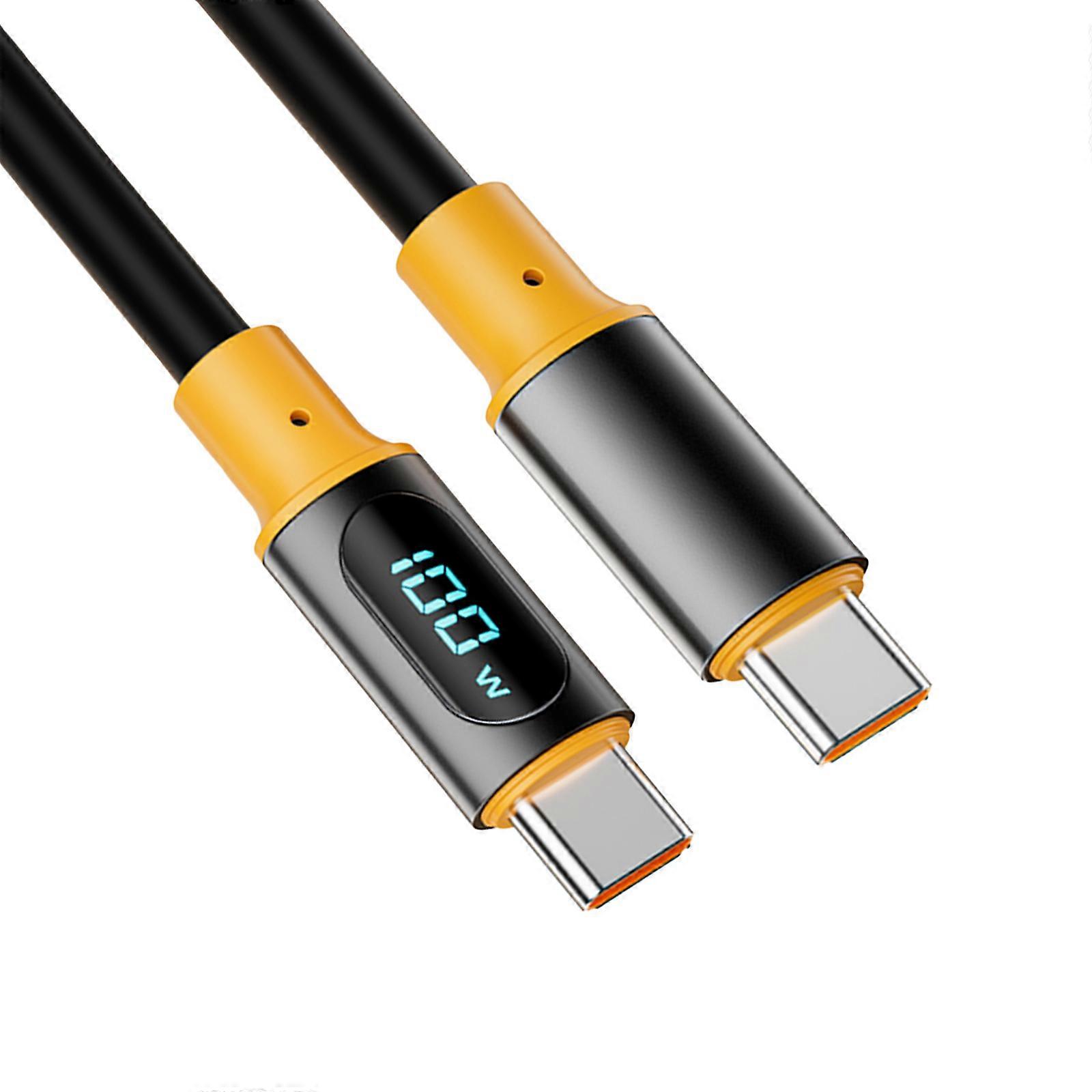 Flexible PD100W Type C LED Display Charging Cable USB C Power Cable 480Mbps Data Transfer Cord with Digital Display  Black