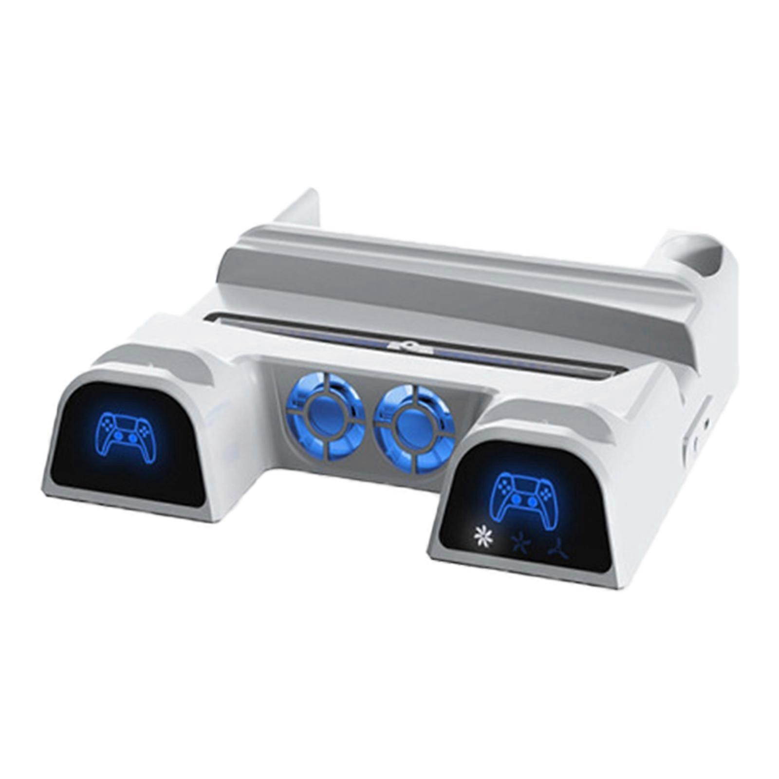 Double Controller Charger Dock Station Built-in Cooling Fan 4-Gear Charging Base Stand and Storage Slots for P5 Host  White