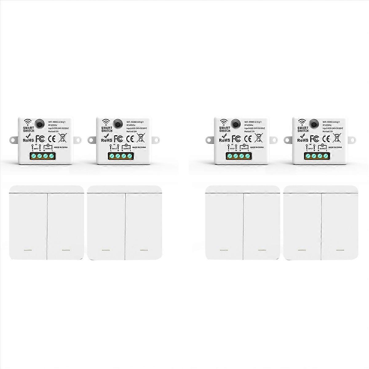 4PCS Wireless Light Wall Switch 433Mhz Relay Receiver with 2x 2Gang Panel Switch LED Remote Control 