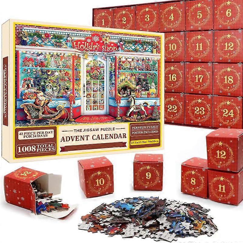 Christmas Advent Calendar Jigsaw Puzzle 1000 Pieces with 24 Day Countdown for Adults and Teens Gifts