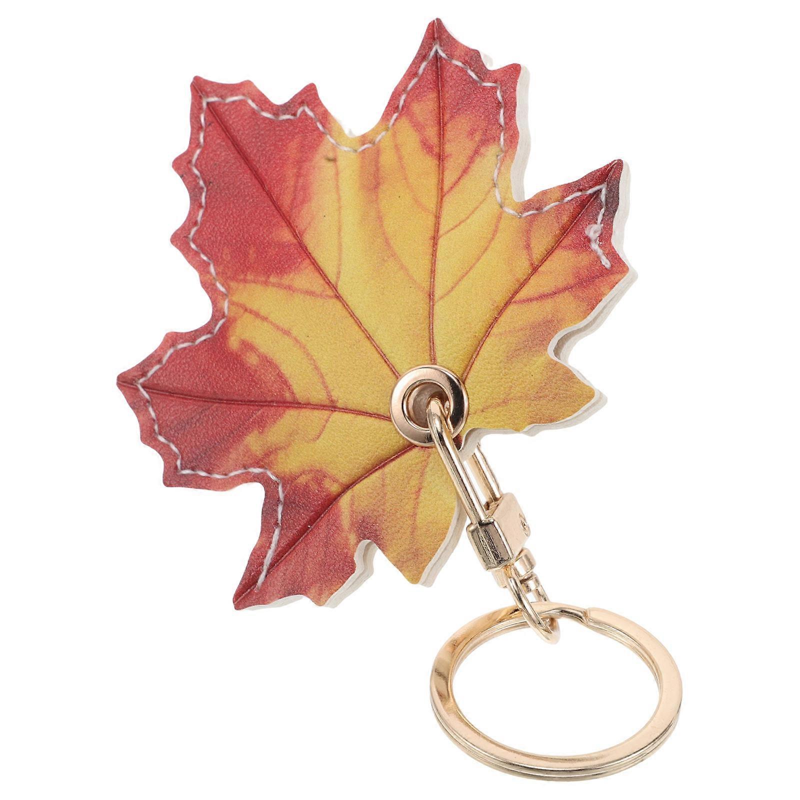 Bag Charm Handmade Maple Leaf Keychain With Access Card Holder For Home Office Car Keys Protection 1Pack Easy Carry Multi 4.6×3×0.4in