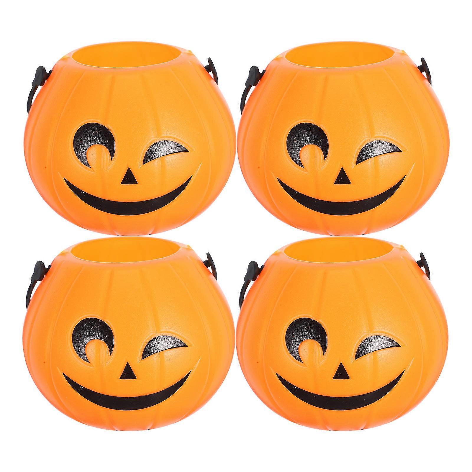 Portable Handheld Pumpkin Buckets for Halloween Candy Storage 4Pcs Orange Plastic