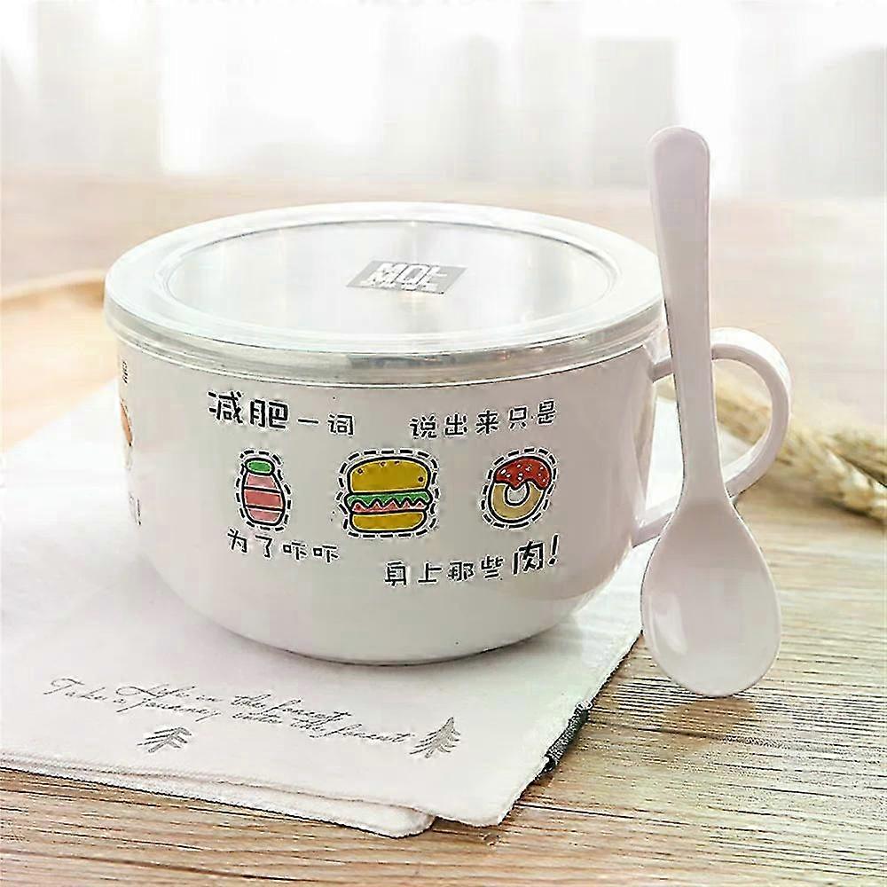 Stainless Steel Double-layer Ramen Noodles Bowl Anti-scalding Instant Noodle Bowl Large Capacity With Lid And Spoon Tableware