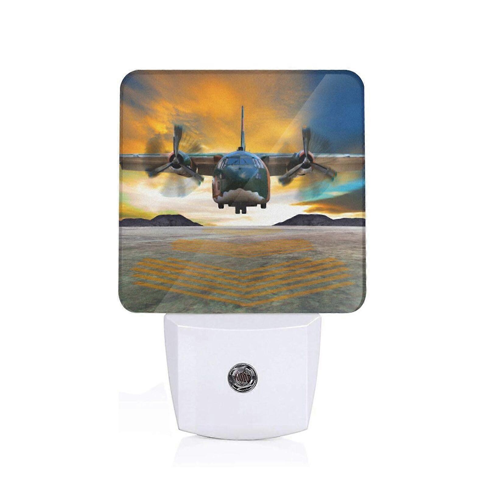 LED Night Light with Military Plane Design, Automatic Sensor Plug In for Bedroom, Hallway, Bathroom, 0.5W White US